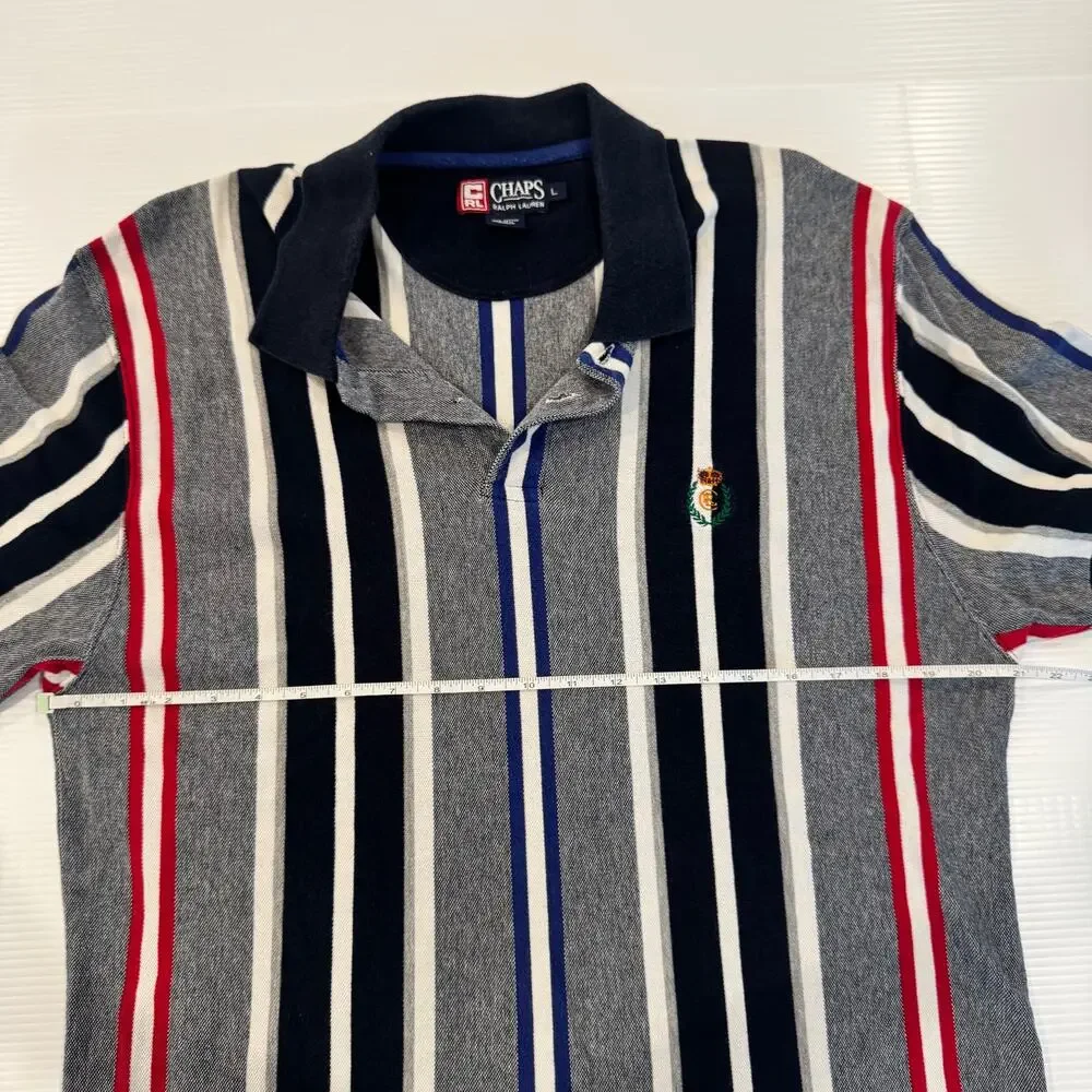 Chaps Ralph Lauren Polo Shirt Men's L Striped Crest Logo Cotton Preppy Golf